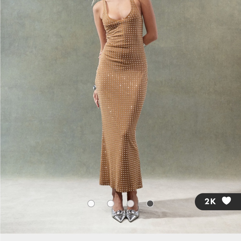 Elegant Tan Studded Maxi Dress